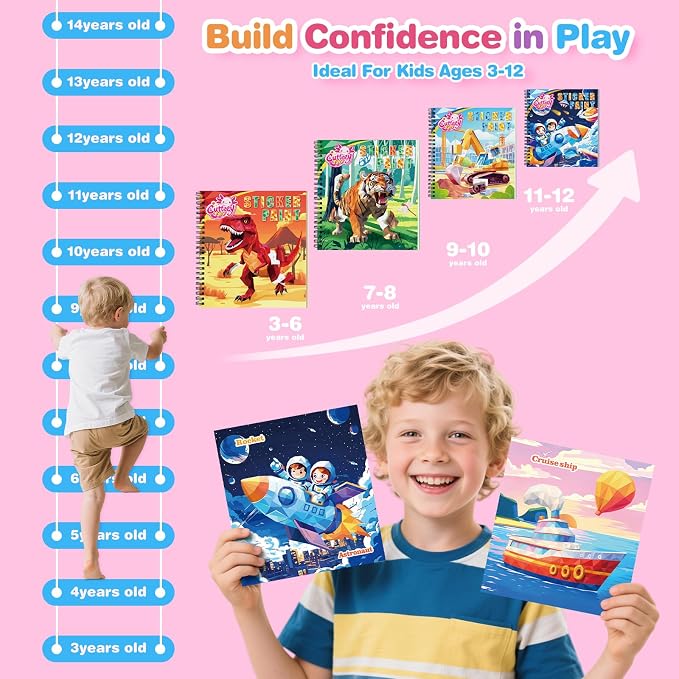 4PCS Paint by Sticker Book for Kids Ages 4-8 - Sticker by Number Activity Books with Stories for Toddlers 2-4 | Travel Airplane Car Toys, Screen-Free Puzzle Gift for Girls Ages 3-5 4-6 6-8