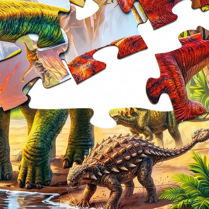Jumbo Floor Puzzles for Kids Ages 3-5 48 Piece Dinosaur Educational Toy | A large dinosaur animal puzzle featuring Triceratops and T-Rex for interactive preschool learning and indoor family play time