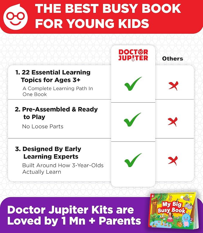 Doctor Jupiter Montessori Preschool Busy Book for Kids Ages 3+ | Birthday Gift for 3 year old Boys & Girls, Montessori Preschool Busy Book, Learning Activity, Educational Travel Toy