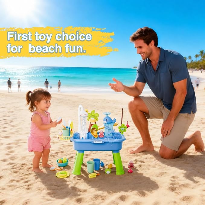 2026 Upgraded Water Table for Toddlers 1-3, Kids Mini Play Sink Toys with Running Water & Electric Pump, Kitchen Sink Sensory Toy, Fishing Game Outdoor Water Play Table for Kids Ages 4-8, Blue