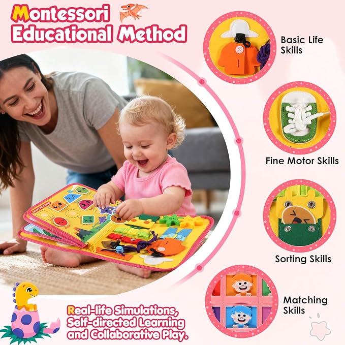 GOLIYEAN Toddler Busy Board Montessori Toys for Toddler Boy Girl Birthday Gifts, Educational Learning Sensory Busy Book for Toddlers, Quiet Activity Books for Toddlers, Travel Toys for Airplane Car
