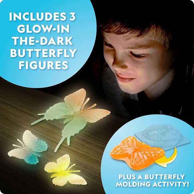 National Geographic Ultimate Butterfly Growing Habitat Kit for Kids | Voucher for 5 Caterpillars, Mesh Butterfly Habitat, Glow-in-the-Dark Figures, Metamorphosis Science, Outdoor Learning