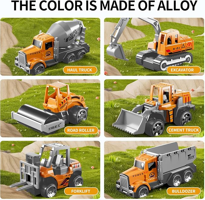 NIPLOOOW Construction Trucks Toy Set with Play Mat, Carrier Truck Play Vehicles Set for 3 4 5 6 Years Old Boys Kids, Die-Cast Car Toy for Toddlers 3-4 Years, Birthday Gifts Toys for 3-9 Year Old Boys