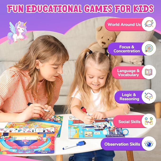JoyCat Seek & Find Game Book, Educational Toys for Girls Ages 3-6 | Preschool Learning Activities for Toddlers & Kids, Christmas Road Trip Travel Toys for Car & Airplane, Gifts for 3-6 Olds