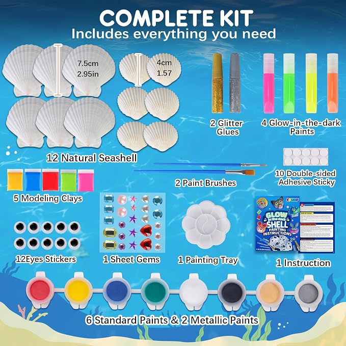 EPUMP Shell Painting Kit for Kids - Glow in The Dark Arts and Crafts Supplies Kits for Girls Boys - Kids Activities Creative Art Set Birthday Gifts DIY Paint Toys for Age 6 7 8 9 10 11 12 Years Old