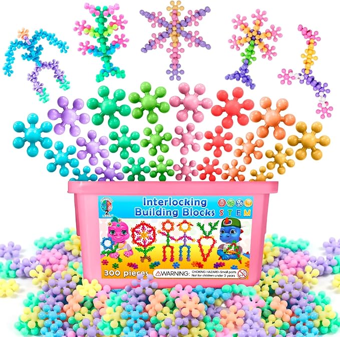 Curious 2 Learn 300pcs Pastel Building Blocks STEM Toy – Montessori Interlocking Discs Set for Kids 3+ | Educational Construction Set | Creative Gift for Girls & Boys | Safe, Durable & Colorful