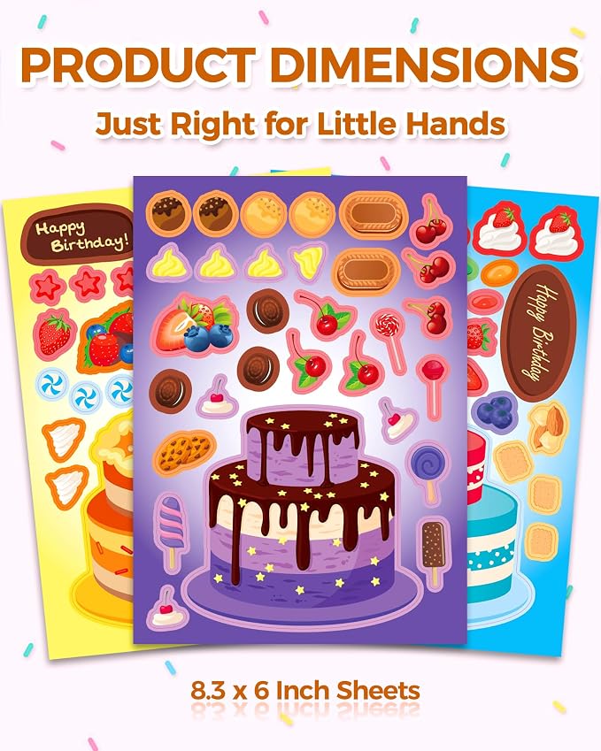 32 Sheets Birthday Cake Stickers for Kids | Make Your Own Stickers, Birthday Party Favors, Kids Craft Activities, Goodie Bag Stuffers