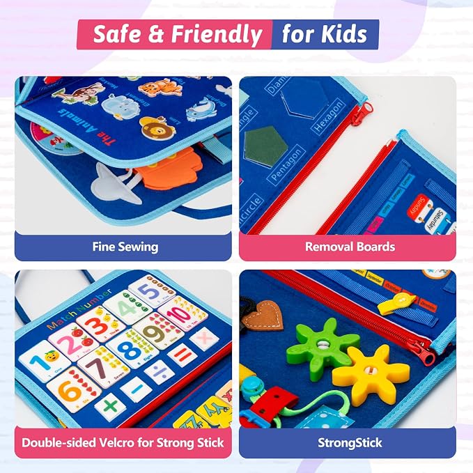 Toddler Busy Board Montessori Toys, Sensory Busy Book for 3 4 5 6Year Old | Montessori Toys , Preschool Learning Activities with Life Skills, Toddler Travel Toys，Educational Activity Developing Sensory