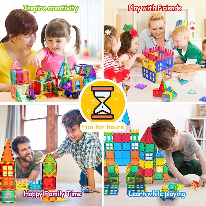 100pcs Magnetic Tiles for Kid Age 3+ Magnetic Blocks Toddlers Toys | Sensory Toy 4 5 6 7 Year Old Boys Girls, Educational Magnet Building Block Christmas Birthday Gift Toys for Kids Ages 4-8 3-5