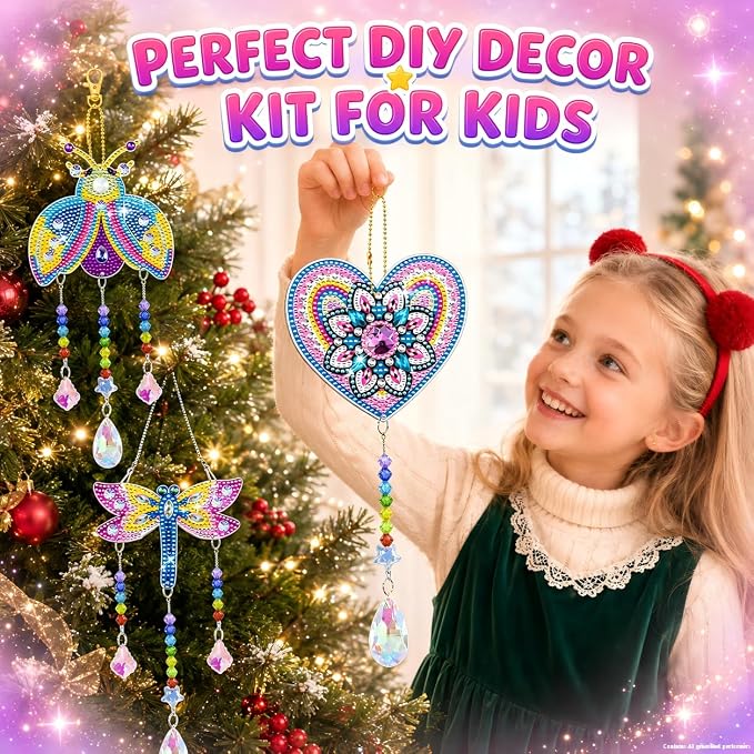 Diamond Art for Kids 8-12, 3 PCS Diamond Art Painting Sun Catcher for Girls | Arts and Crafts for Kids Ages 8-12 with 3 Gem Art Boards&Crystal Pendants, Gifts for Teen Girls, Garden/Home/Classroom Decor