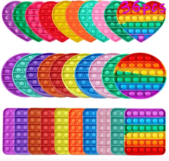 Random 36 Pcs Fidget Toys, Pop Fidget Sensory Toys Set,Stress Relief Gifts for Kids & Adults,Pop Bulk & Party Favors Toddler Toys for Easter Gifts,Party Supplies,Classroom Prizes