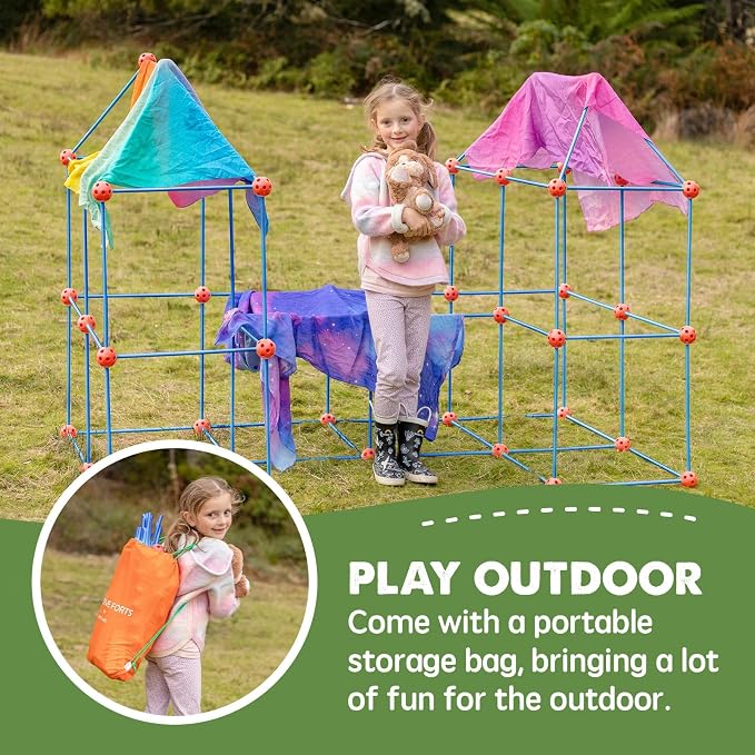 Tiny Land Fort Building Kit for Kids Ages 4-12, STEM Building Toy | 86 Rods & 44 Balls, Build Forts, Tunnels & Castles, Indoor/Outdoor Play, Storage Bag, STEM Gift for Kids