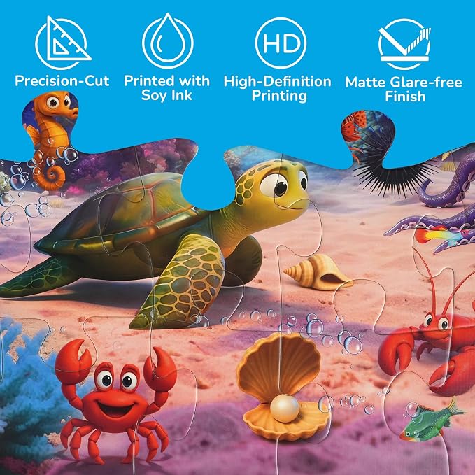 BenBen Floor Puzzles for Kids, 48 Pieces 2 x 3 Feet Ocean Puzzle Ages 3-5 | Extra-Thick Large Piece Jumbo Jigsaw Puzzle for Toddlers, Preschool Educational Toy with Storage Box for Girls Boy