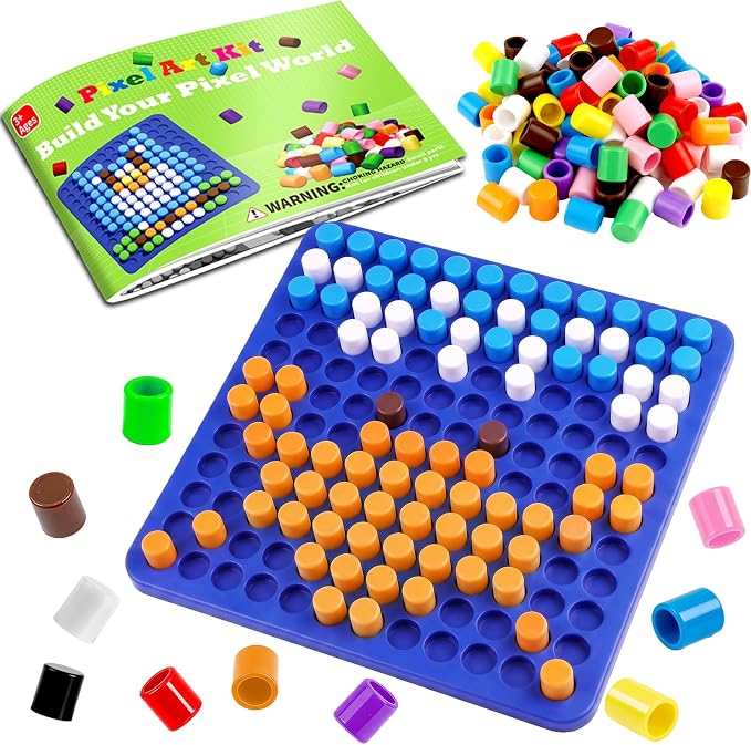 STEM Toys Pixel Art Kit for Kids, 500 Pcs 10 Colors Pixel Bricks Challenge Fine Motor Skills Game Educational Science Kits Learning Toys for Math Manipulatives Sensory Bin Sorting Counting Training