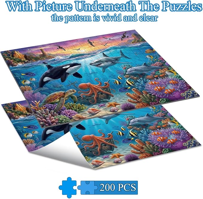 Puzzles for Kids Ages 6-8 Year Old, 200 Piece Magical Underwater World | Jigsaw Puzzles for Boys & Girls Educational Learning Toy Kids Ages 6 7 8 9 10, Family Game Gift, Holiday Gifts for Boys Girls