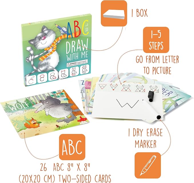 Learn to Draw ABC Letters: Crafts & Art Supplies for Kids Ages 3-6, Gift | How to Draw, Letter Tracing Cards, Handwriting Practice, Alphabet Flashcards, Birthday Gift for 4 Year Old Girl Boy
