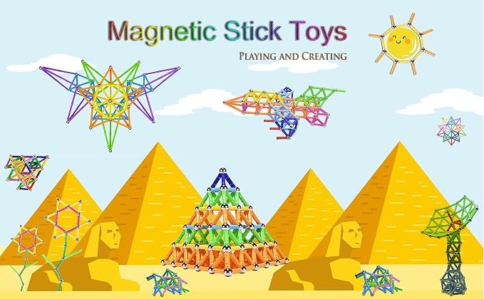 206Pcs 2.28" Magnetic Building Sticks Blocks, Magnet Educational STEM Toys for Kids and Adult, 3D Puzzle with Storage Bag