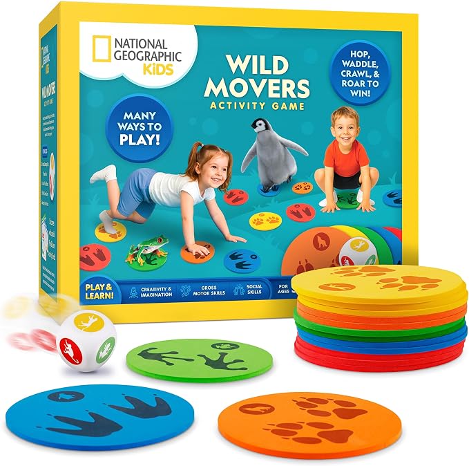 National Geographic Kids Wild Movers Animal Activity Game for Toddlers | Animal Movement Game, Dice and Landing Pads, 4 Ways to Play, Active Preschool Play, Play & Learn Cards, Ages 3+