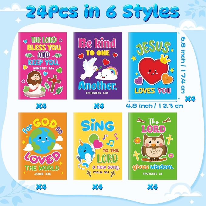 Dvbonike 24Pcs Bible Verses Coloring Books - Religious Theme DIY Color-in Pages with Inspirational Words Drawing Holiday Christian Activity Supplies for Sunday School Classroom Rewards Gift for Kids