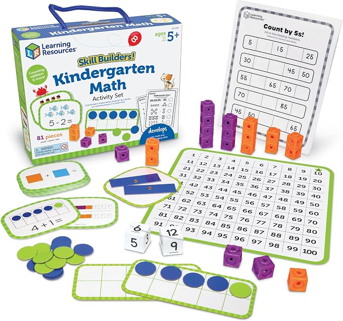 Learning Resources Skill Builders Kindergarten Math Activity Set - Kindergarten Learning Math Manipulatives Game, Number and Counting Blocks Activities, Classroom Manipulatives Teaching Materials