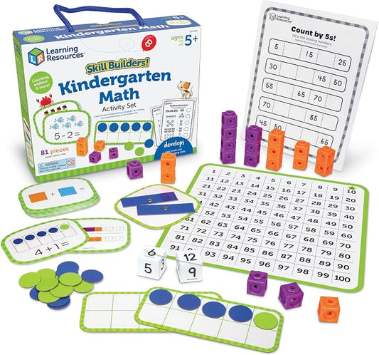 Learning Resources Skill Builders Kindergarten Math Activity Set - Kindergarten Learning Math Manipulatives Game, Number and Counting Blocks Activities, Classroom Manipulatives Teaching Materials