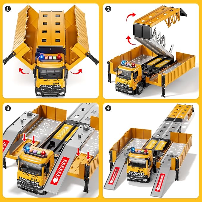 Carrier Truck Race Track Boy Toddlers Toys, Truck Toys for Toddlers 3-5 5-7, Toy Transport Car with Tower Crane Light & Sound, Excavators Cars Gifts for Age 3 4 5 6 7 Years Old Boys Girls