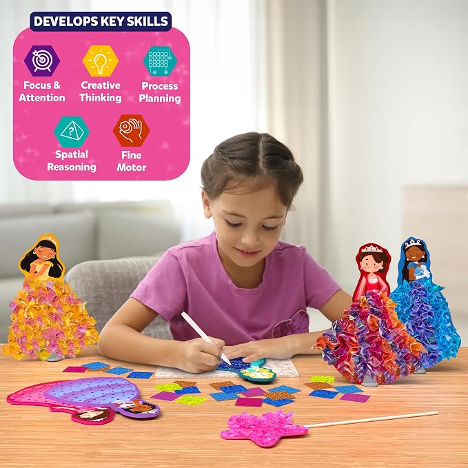 Skillmatics Poke-in Art – Magical Princesses, Wood Craft Kit, Gift for Kids | DIY Mess-Free Fun, Fine Motor Skills, Screen-Free, Pretend Play, Travel Activity, Girls & Boys Ages 4, 5, 6, 7, 8, 9