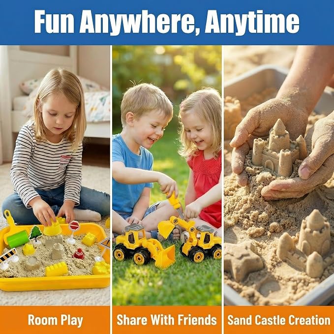 Construction Sensory Bin，Sand Kit Gift for boys girls, Sensory Play Toys | Sand Kit with Sensory Sand, Glow Stones, Excavator, Construction Toys for Creative Play Ages 3+