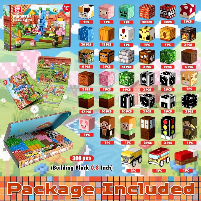 Annexfun Magnetic Blocks - 300PCS Magnetic Building Blocks Road Forest Magnetic Cubes - Sensory Toys for Montessori Toddler Birthday Gifts -STEM Construction Toys for Kids Ages 3+ for Boy & Girl