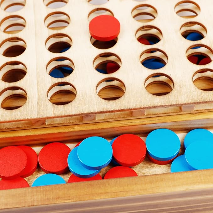 Glintoper Shut The Box & 4 in a Row Tables Game Set, Classic Wood Dice Game with Numbers & Line Up 4 Game for Kids Family, Living Room Rustic Coffee Table Decor, Travel Game Strategy Board Games