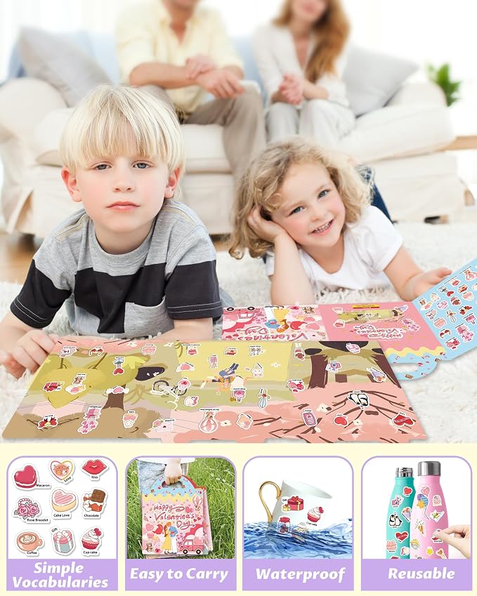 Walenced Reusable Sticker Book for Toddlers, Stickers for Kids, Toddler Toy | Toddler Craft Activities, Toddler Travel Toys, Boy Girl Birthday Gifts, Airplane Travel & Road Trip Essentials Kids
