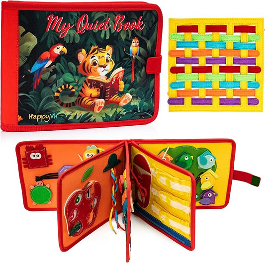 HappyVk - My Quiet Book - Montessori Travel Toys - Busy Book for Toddlers | Hands-On Learning Fun Montessori Busy Book, Toddler Learning Toys with Soft Felt Pages, Travel-Friendly & Quiet Time.