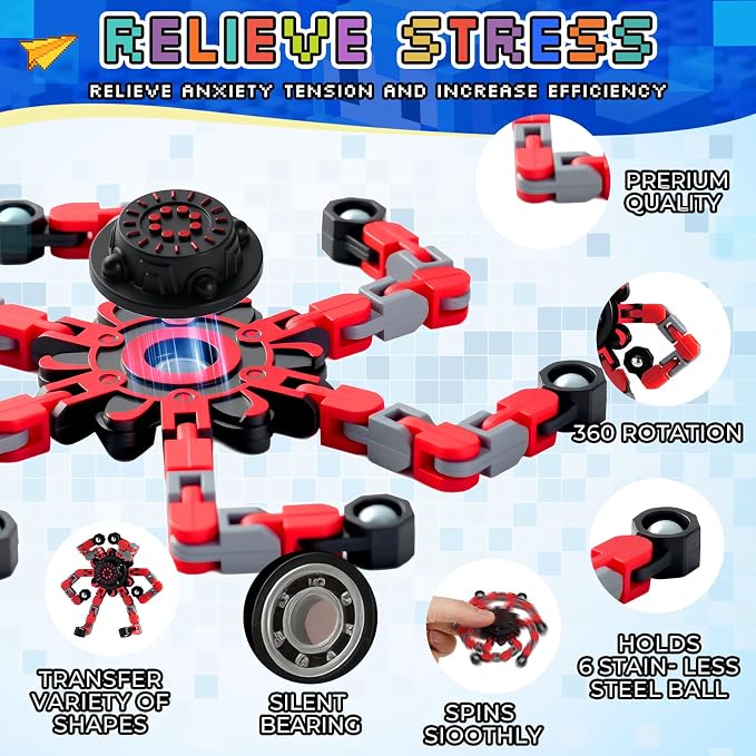 12PCS Transformable Fidget Spinners for Kids Adults,Deformable Chain DIY Robot Spinner Sensory for Boys Girls,Fidget Toys for Party Favors Birthday Gifts