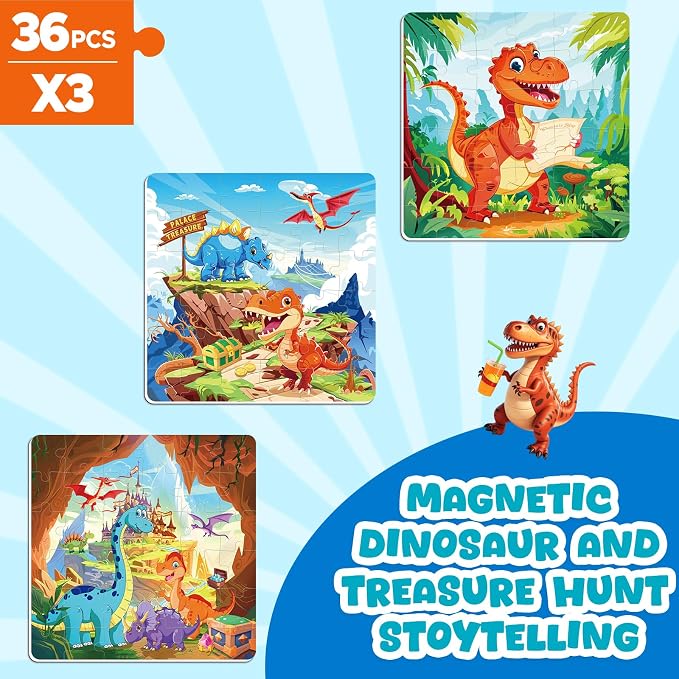 Homicozy Magnetic Puzzles for Toddler Kids 3-8, Dinosaur Travel Toys | 36-Pieces Magnetic Puzzle for Kids Ages 3-5 4-6, Car Airplane Road Trip Activities, Quiet Screen-Free Game, Birthday Gifts