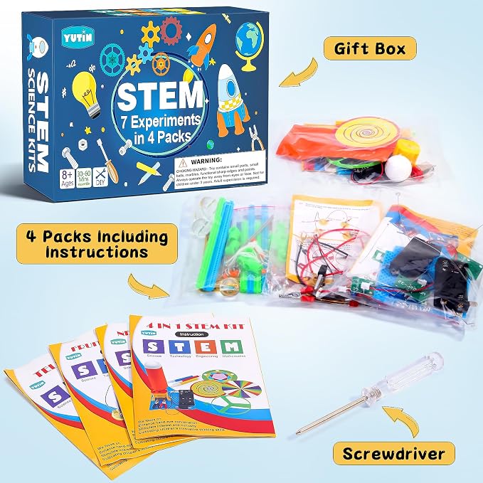 4 Set STEM Science Kits for Kids Age 8-12, Science Circuits Experiments | Crafts Projects Electric Motor Building Kit 8-10 9-12, STEM Toys for 8 9 10 11 13 Year Old Boys Girls Classroom Activity Gift