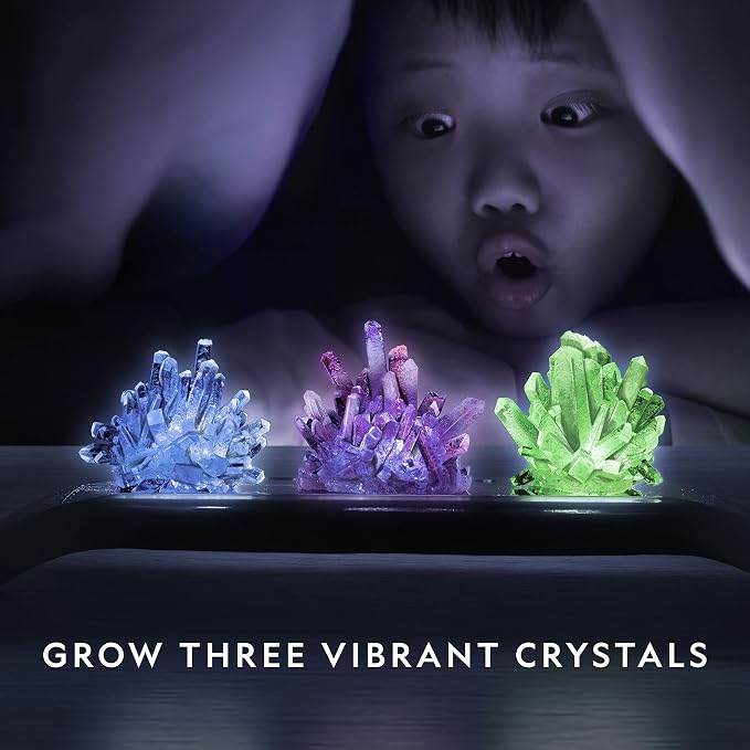 National Geographic Crystal Growing Kit with 3 Crystals for Kids Ages 8-12 | Grow 3 Vibrant Crystals, Light-Up Night Display, 3 Real Gem Specimens, Science Experiment, STEM Learning, Birthday Gift