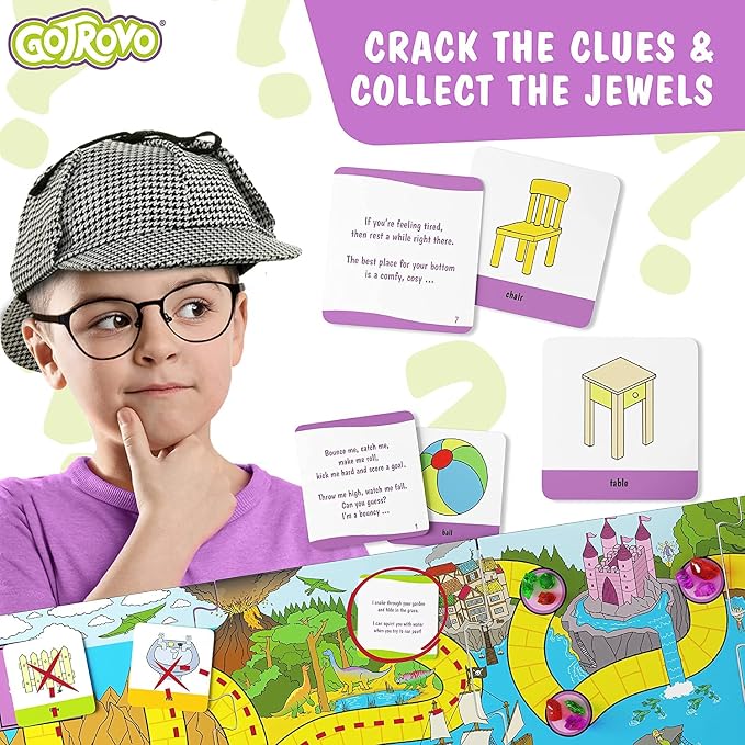 Gotrovo Indoor Scavenger Hunt Game for Kids Ages 4-8 - Complete Treasure Hunt Kit with Giant Board, Clue Cards, and Gold Bar - Active Indoor Board Game for Rainy Day Fun & Birthday Parties