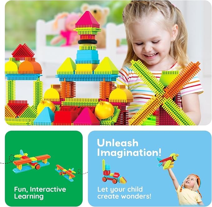 PicassoTiles 120pcs Hedgehog Interlocking Building Blocks Tiles Construction Toy Set Learning Playset STEAM Development Preschool Kindergarten Toy for Kids Age3+ PTB120 | Soft rubbery texture, easy-connect forms, BPA-free & lead-safe material, 20+ 3D d...