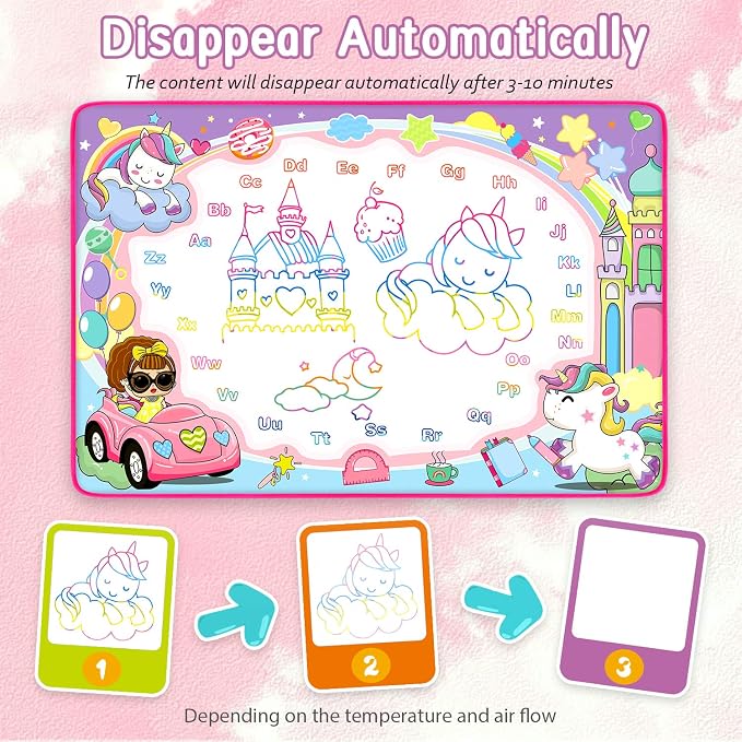 Magic Water Doodle Mat - Kids Painting Drawing Board, Gift Toy for Ages 2-9 | Perfect Water Doodle Mat - Kids Painting Drawing Board Toy, Color Magic Pens Deluxe Gift Set for Age 2-9 Girls Boys Toddlers