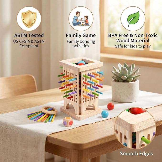 Wooden Stick Pulling Game Fine Motor Skill Strategy Board Games | STEM Logic Brain Teaser Hand Eye Coordination Focus Training Autism ADHD Sensory Therapy Family Party Activity Color Sorting