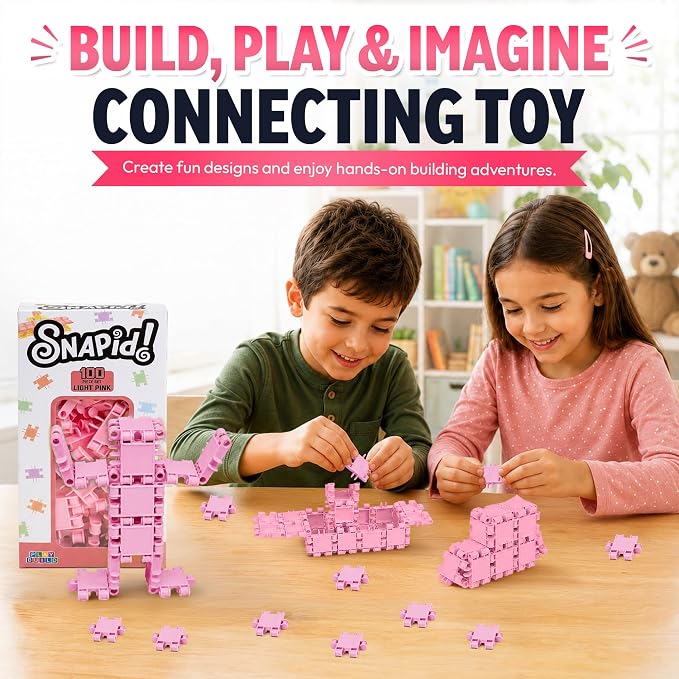 100 Piece Light Pink Snap Connecting Building Toy Set for Kids