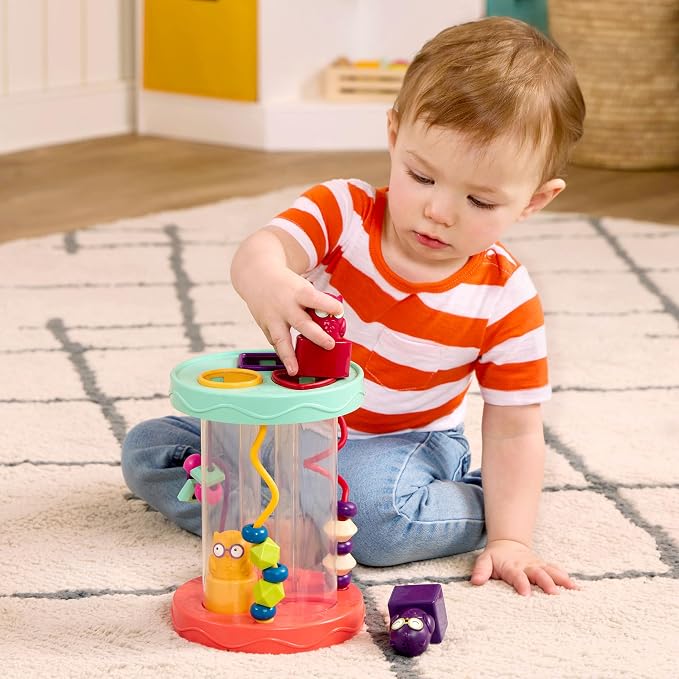 B. toys Baby Shape Sorter, Hooty-Hoo Owls, Bead Mazes & Sounds, Interactive | Hooty-Hoo shape sorter with 3 owl shapes, 3 bead mazes, color matching and fun sounds for fine motor play, Baby, 10+ Months