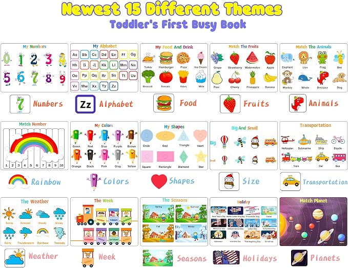 Montessori Preschool Learning Activities Busy Book - Workbook Activity Binder / Toys for Toddlers, Autism Learning Materials and Tracing Coloring Book