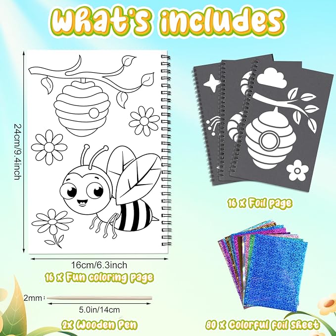 Foil Craft Bugs Butterfly DIY Art Fun Kits Set, No Mess Creative Foil Art Drawing Game for Kids, Birthday Gifts Crafts Supplies Travel Toys for Girls Boys Ages 4-9