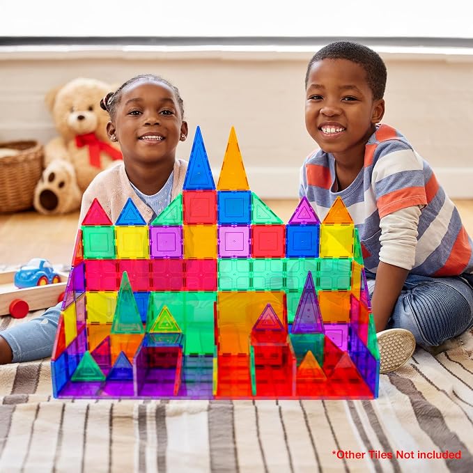 PicassoTiles 4 Piece Magnetic Tile Base Plate, Jumbo Stabilizer Foundation | 12x9 inch pieces, STEM building toy, ages 3+, geometry play set, add-on design, extra large format, scalable creative builds