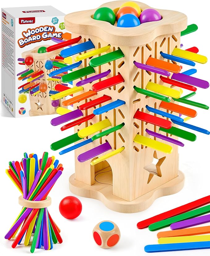 Montessori Wooden Board Game for Kids 3–8, Fine Motor Skills Toy 42 Strips | Color matching, 2 play modes, cognitive growth & family fun — CPC-certified rubberwood, safe gift for boys girls ages 3–8