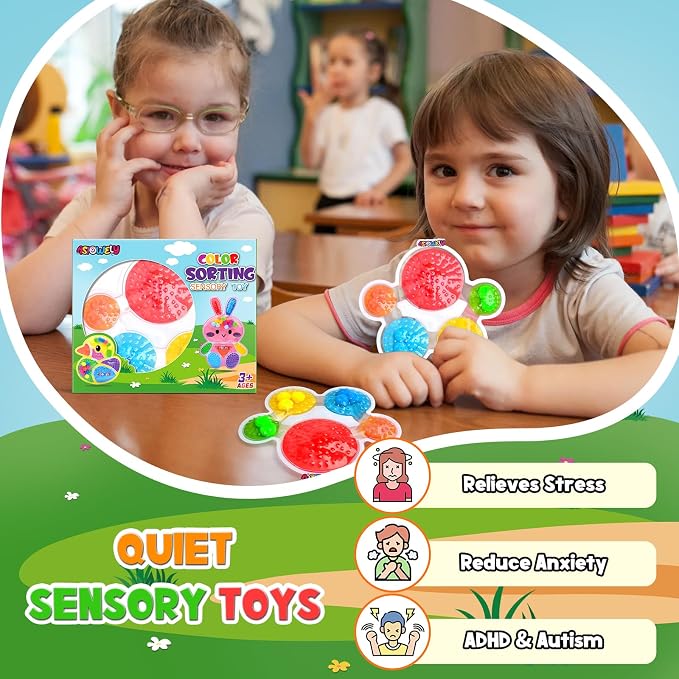 Color Sorting Sensory Toys for Kids with Autism Toddler Toys for Airplane Travel Road Trip Preschool Montessori Toys Fine Motor Skills Palm Easter Basket Stuffers Gifts for Kids Boys Girls