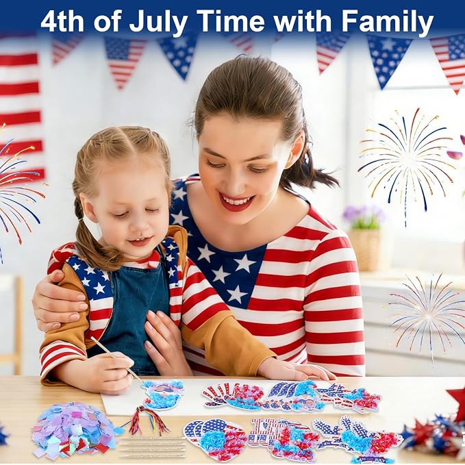 Fennoral 24 Pack 4th of July Craft Kit for Kids | Make You Own Patriotic Poke in Art DIY for 250th Anniversary of USA Independence Day Classroom Activities Party Decoration