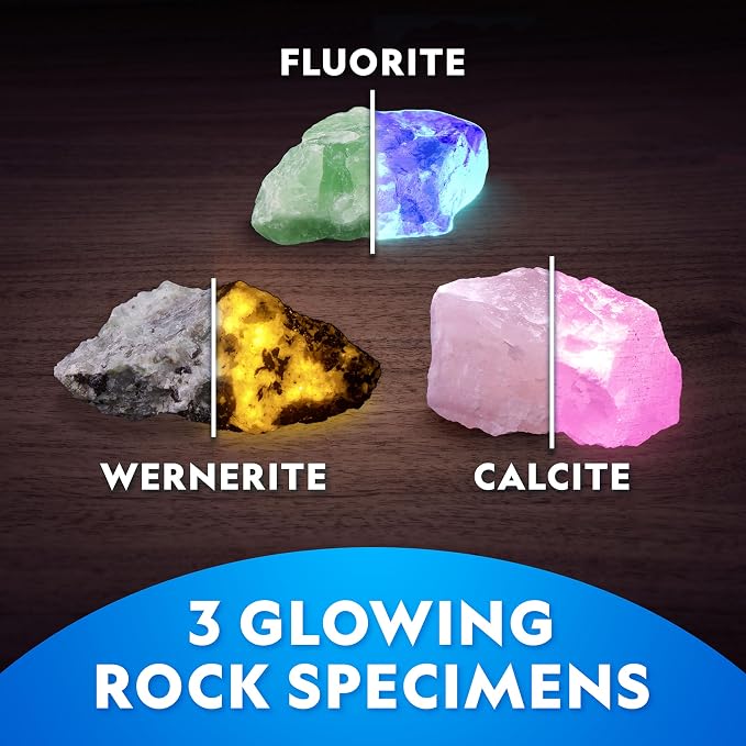 National Geographic Glow-in-the-Dark Rock and Dinosaur Dig Kit for Kids | 6 Glow-in-the-Dark Rocks and Dinosaurs, Glowing Dig Brick, Excavation Tools, Rock Collection, STEM Activity, Birthday Gift