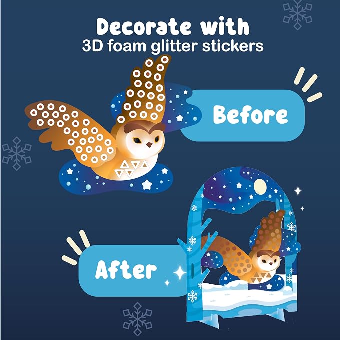 BINCA Foam Sticker Mosaic Art Activity, 750+ 3D Glitter Foam Stickers, 5 Winter Animals with Display Arch, DIY Mess-Free Activities, Gifts for Boys & Girls Ages 5,6,7,8